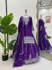 Stunning Purple Chinon Silk Top Lehenga And Dupatta For Function Wear