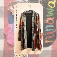 NWT Parsley & Sage Rev. Abstract Denim Trim Open Long Duster Boho Jacket XL