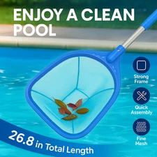 Pool Skimmer Net with Pole 26.8" Leaf Rake for Hot Tub Spa Debris Cleaning Tool