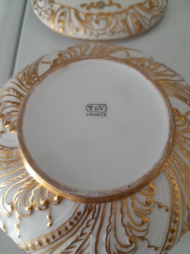 Antiguo T&V Tressame & Vogt Limoges pintado a mano con cuentas doradas tocador caja tarro - Imagen 4 de 8