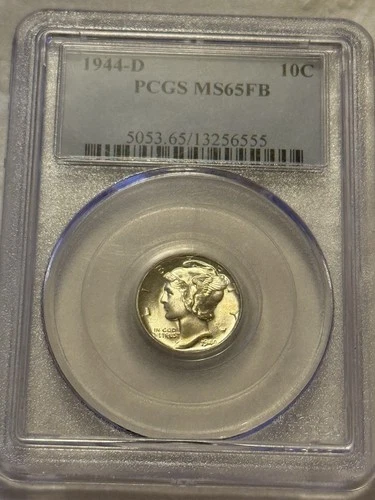 1944-D Mercury Dime ~ PCGS MS65 FB OGH Rattler ~ 10C Silver US Mint Coin
