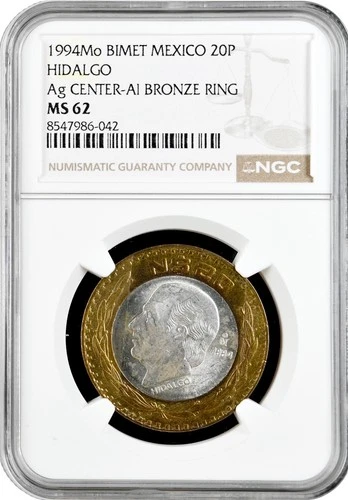 Mexico 20 pesos 1994 Mo, NGC MS MS62 3, "Miguel Hidalgo (1753 - 1811)"