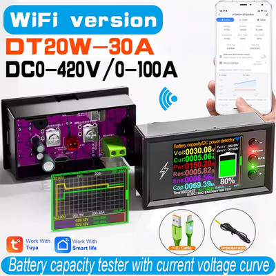 DC 0-420V Tuya Wifi Smart Lithium Batterie Kapazität Erkennung Tester DC Digital
