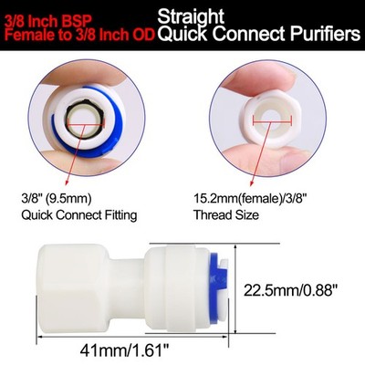 3/8 Inch BSP Female to 3/8 Inch OD Straight Quick Connect Purifiers Fitting 3pcs