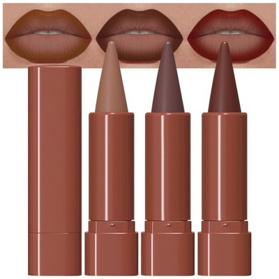 evpct 3Pcs Warm Brown Maroon Dark Wine Red Gradient Matte Lipstick Lip Liner ...