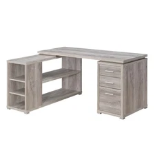 Benjara Contemporary Style L Shaped Office Desk, Gray