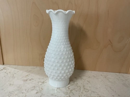 Vintage Hobnail Ruffle Top Oil Lamp Chimney Milk Glass 10” X 4.5”