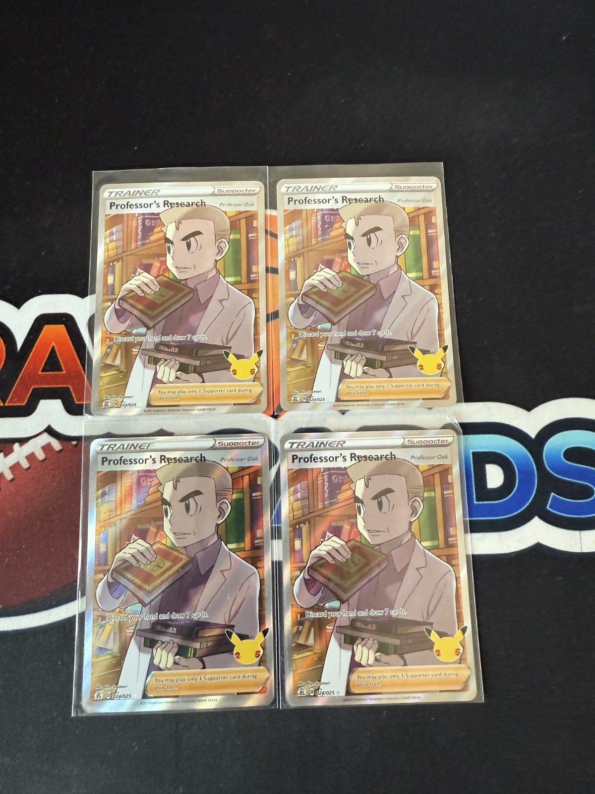 x4 Pokemon TCG Professors Research Professor Oak 24/25 Celebrations Holo Playset