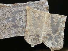 2 PIECES ANTIQUE ALENCON LACE IVORY COLOR EDWARDIAN DOILY MAT EXC. CONDITION