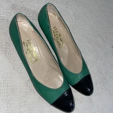 Salvatore Ferragamo Women’s Dressy Flats Size 8 AA Green Captoe Going Out Party 