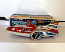 Vintage Tin Friction Flying Boat Toy Vehicle w/ Box MF-742 Red White Blue