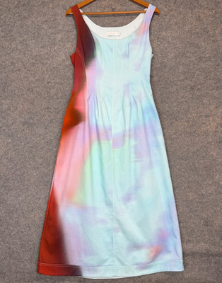 Jonathan Simkhai Coralie Sateen Dress Womens 6 Colorful Blue Purple Red Tie Dye