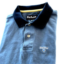 Barbour Polo Shirt Mens M Blue Short Sleeve Golf Casual Contrasting Trim