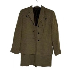 Tahari Skirt Suit Size 10 Brown Wool Blend Micro Check Vintage Made in USA