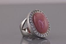 Sterling Silver Oval Pink Opal Cubic Zirconia Halo Band Ring 13g 925 Sz: 7