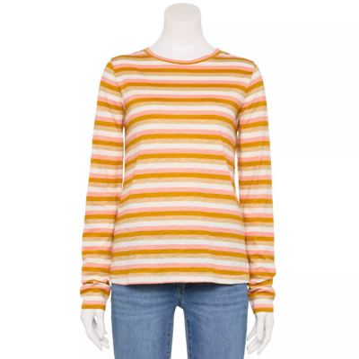 Sonoma Goods For Life Size XL Everyday Crewneck Long Sleeve Tee Gold Pink Stripe