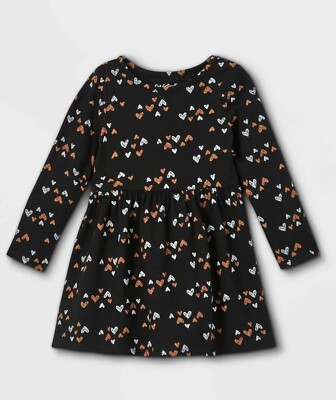 Cat & Jack Dress Cat & Jack Black With Hearts Dress Size 4T