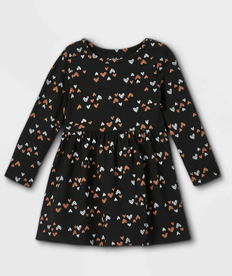 Cat & Jack Dress Cat & Jack Black With Hearts Dress Size 4T