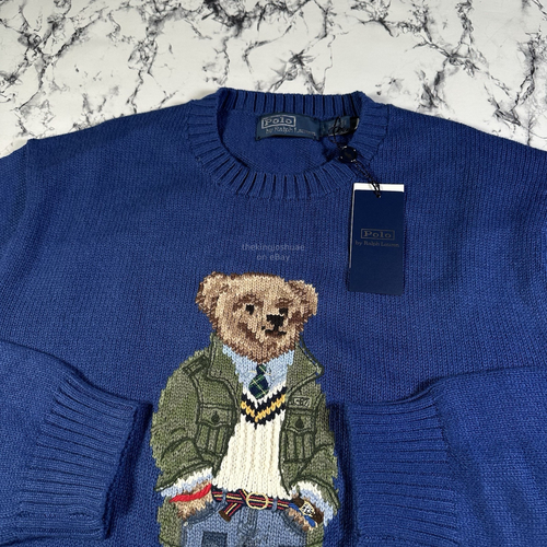 POLO RALPH LAUREN Mens Blue Polo Bear Knit Jumper SIZE LARGE BNWT Authentic - Picture 2 of 15
