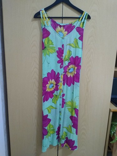 Vestito donna abito cotone scollato estate mare fresco verde fiori lungo |  eBay