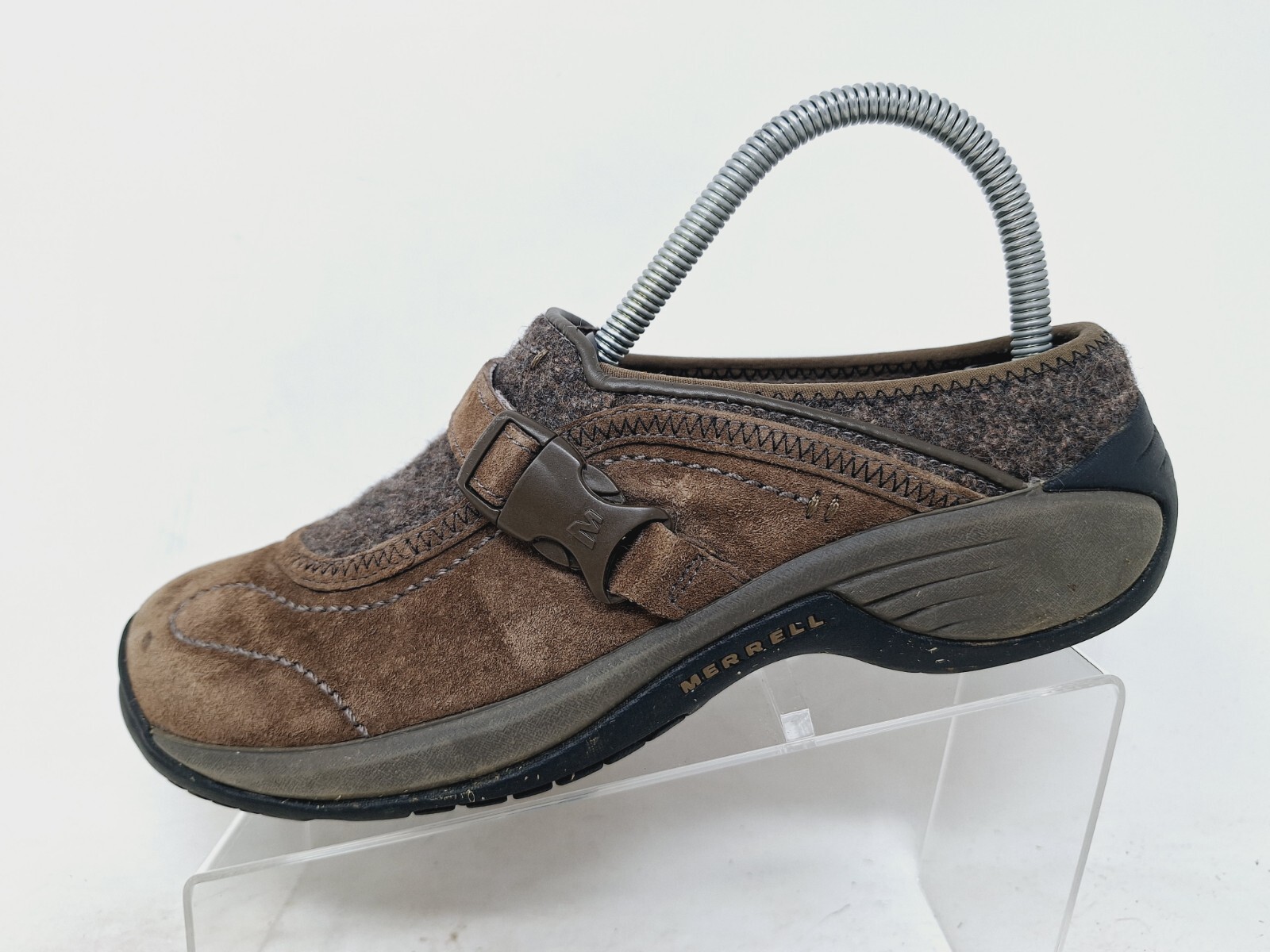 Zoccolo donna Merrell Moc Encore taglia 8 lato marrone scamosciato lana slip on mule