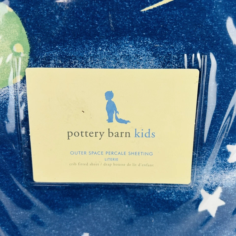 Sábana bajera Pottery Barn Kids OUTER SPACE 100 % algodón azul NUEVA Foto 2 de 3