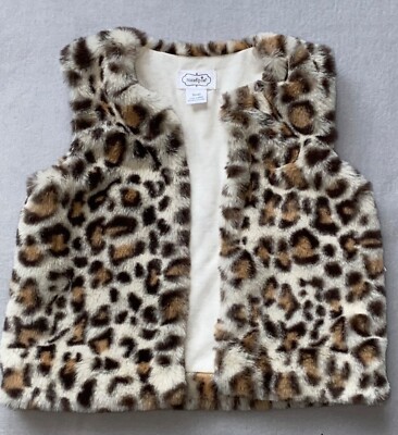 Mud Pie faux fur vest baby girl NWOT leopard animal print lined 12-18m 4T/5T