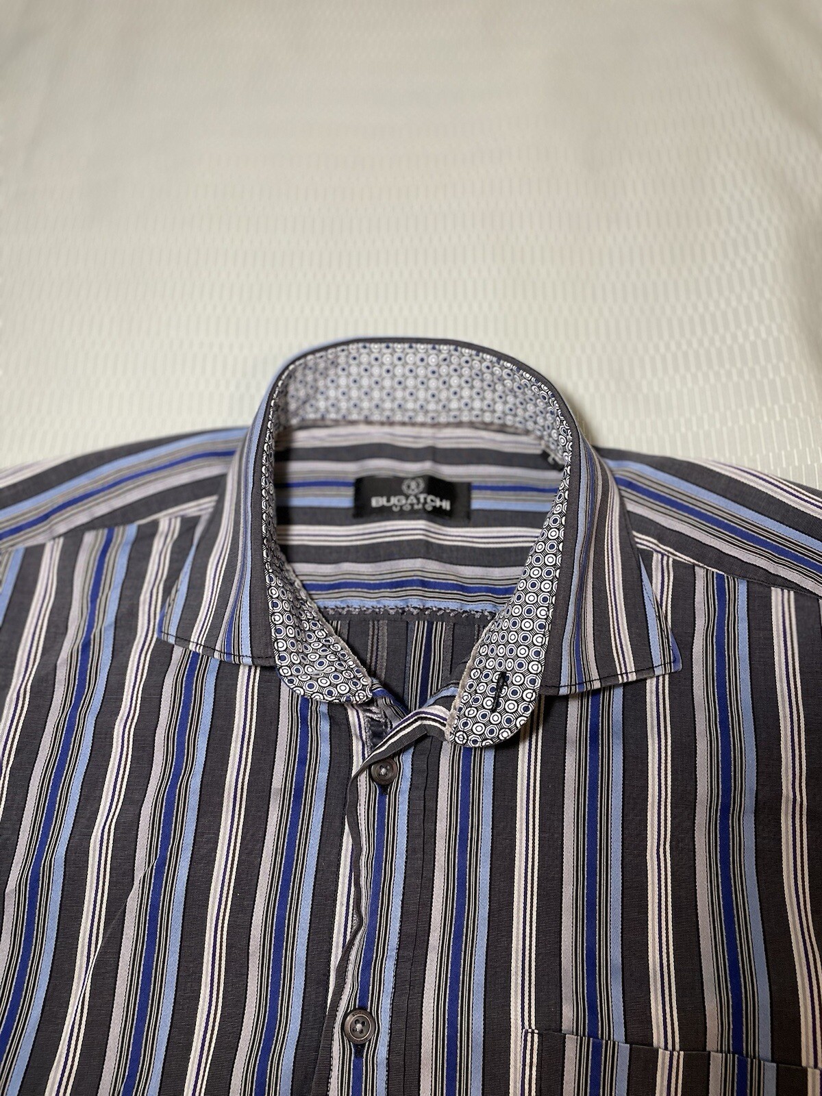 Bugatchi UOMO  Blue Cotton Striped Pattern Long S… - image 4