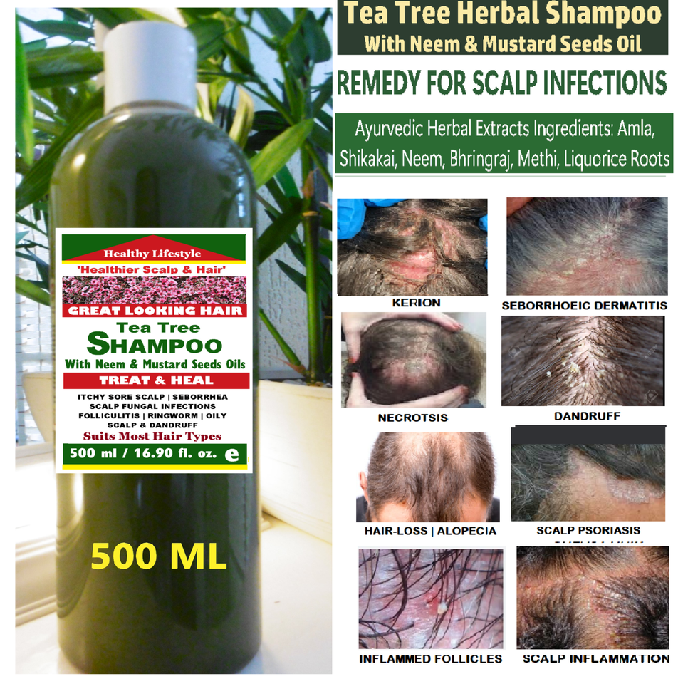 FOLLICULITIS, SCALP PSORIASIS Tea Tree Herbal Antiseptic Liquid Shampoo ...