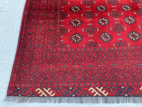 3x6 Red Handmade Oriental Afghan Bokhara Rug Traditional Turkmen Tribal Wool Rug - Picture 3 of 13