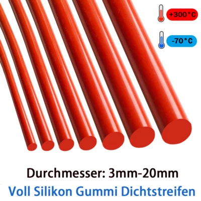 HOMEDIYER Rot Voll Silikon Gummi Dichtstreifen Rund O Ring Schnur Dichtung Dia 3mm-20mm