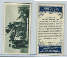 A72-14 Ardath Tobacco, Britain's Defenders, 1936, #12 Aircraft Detector Unit