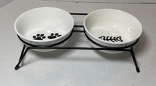 Cat Food Bowls, Elevated Bowls With Stand. Ceramic, 12 Ounces, Dishwasher Safe.