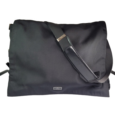 Gucci Vintage Schultertasche schwarz Canvas Leder groß Arbeit Reise Italy