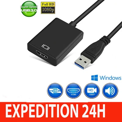 ZISONIX Vidéo Adaptateur USB Type A vers HDMI 1080P Câble Convertisseur pour PC Notebook