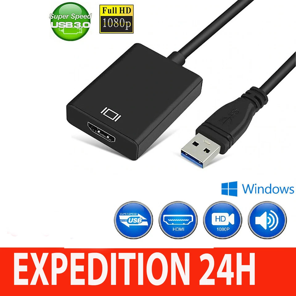 Vidéo Adaptateur USB Type A vers HDMI 1080P Câble Convertisseur pour PC Notebook