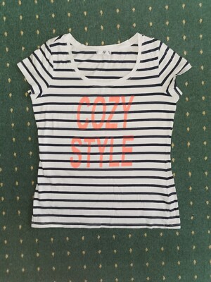 Damen T-Shirt weiß blau gestreift, AJC, Größe 40