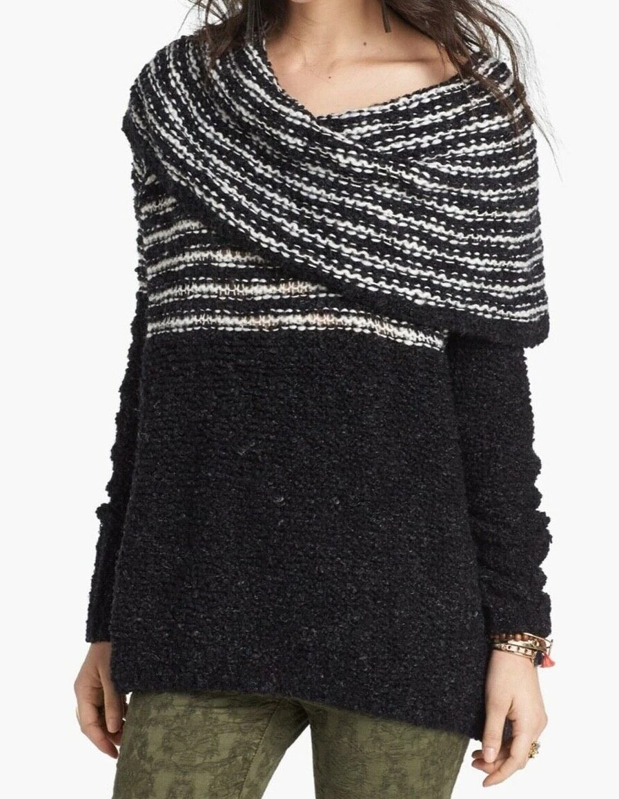 Striped cowl shop neck sweater
