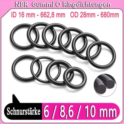 O Ring Dichtungen 6 / 8,8 / 10mm Schnurstärke Gummi O-Ring Dichtung Dichtrin NBR