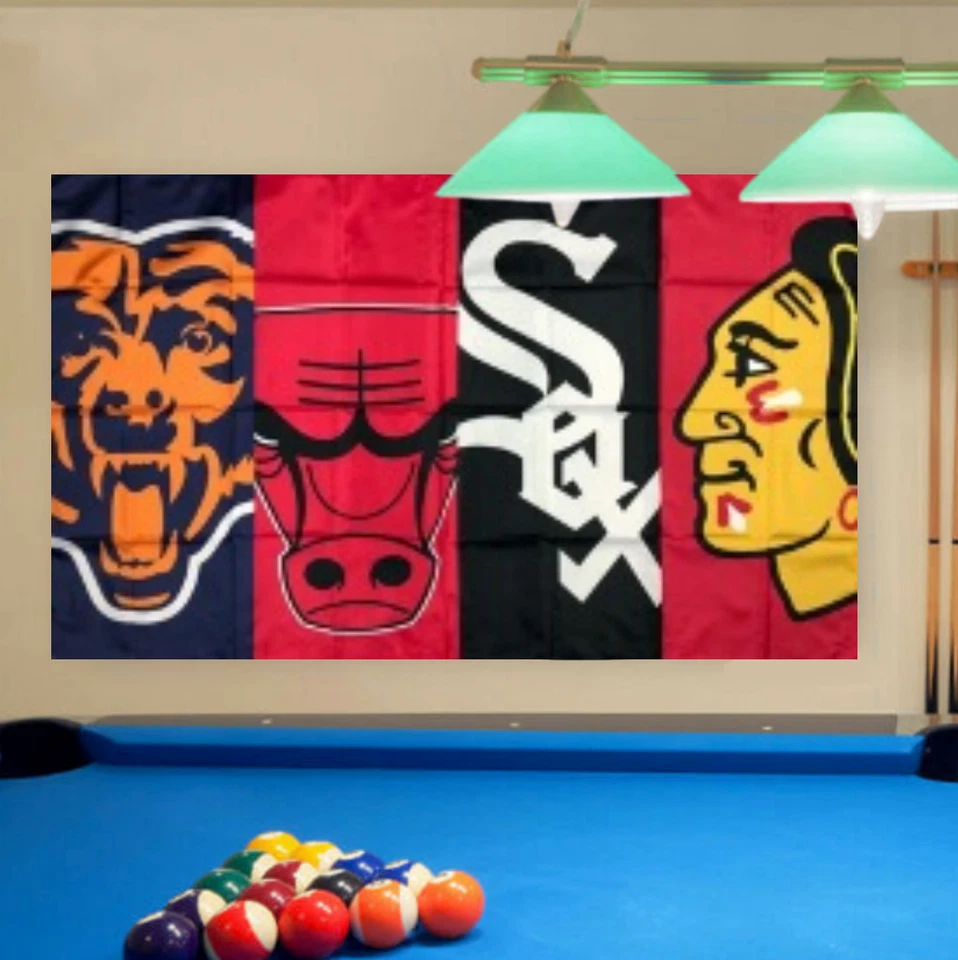 Bandeira esportiva Chicago Bears White Sox Blackhawks Bulls 3x5 pés Man Cave nova. - Imagem 2 de 4
