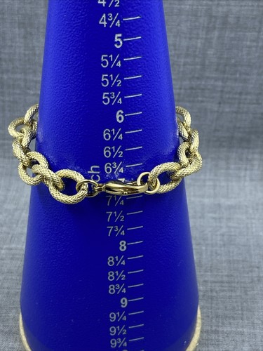Milor Yellow Gold Tone Stainless Steel Textured Oval Link Bracelet 7.0" - Picture 8 of 8