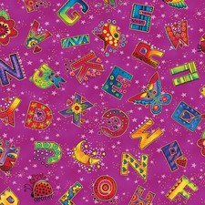 Laurel Burch LAUREL LAND Alphabet ABC TOSS VIOLET Fabric By the FQ -1/4 YD