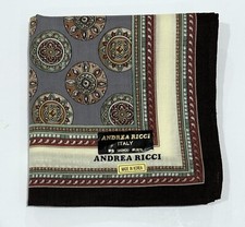 ANDREA RICCI HANDKERCHIEF VINTAGE GREEN PAISLEY MEN'S POCKET SQUARE COTTON 20"