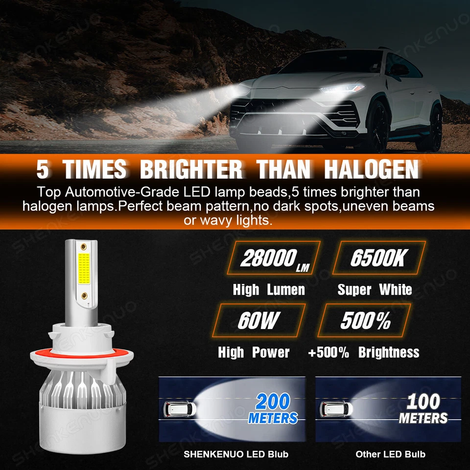 For 2007-2020 Jeep Wrangler 6000K LED Headlight Bulbs Kit  High Low Beam 2pcs - Imagem 3 de 4