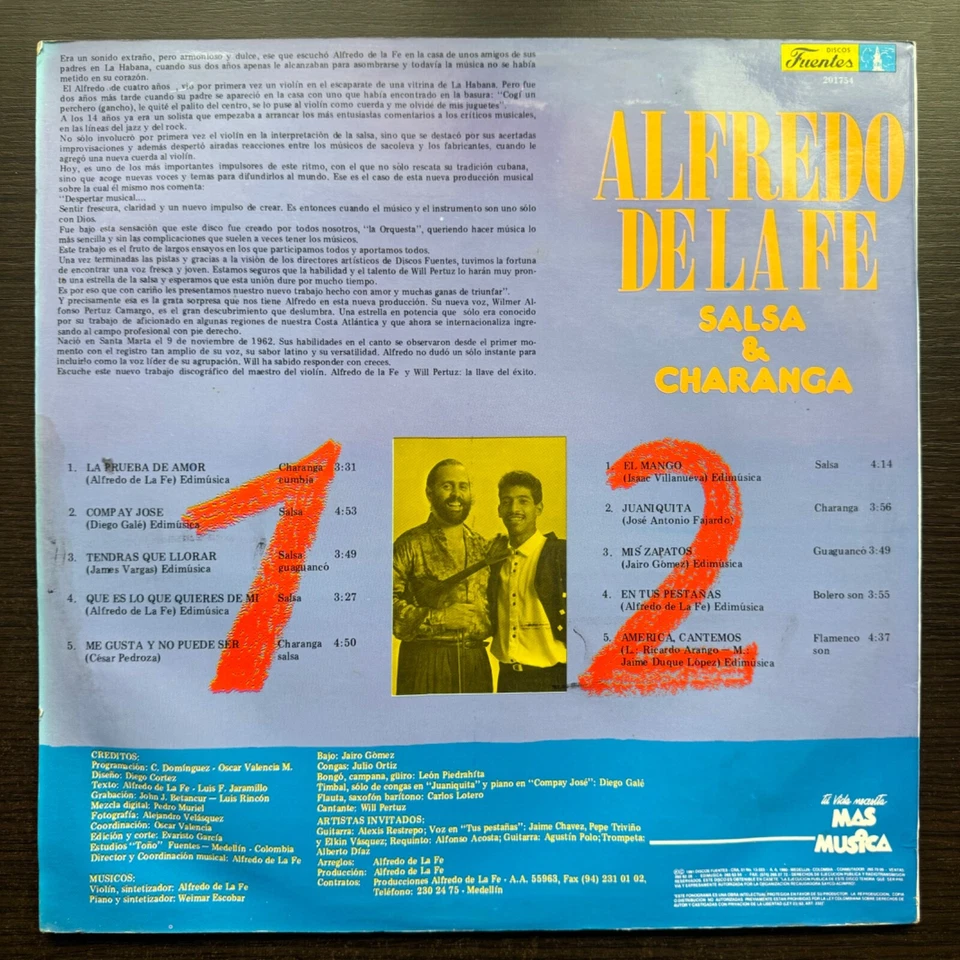 Alfredo De La Fe Y Su Orquesta* Con Willie Pertuz – Salsa & Charanga 1991 COL Foto 2 de 4