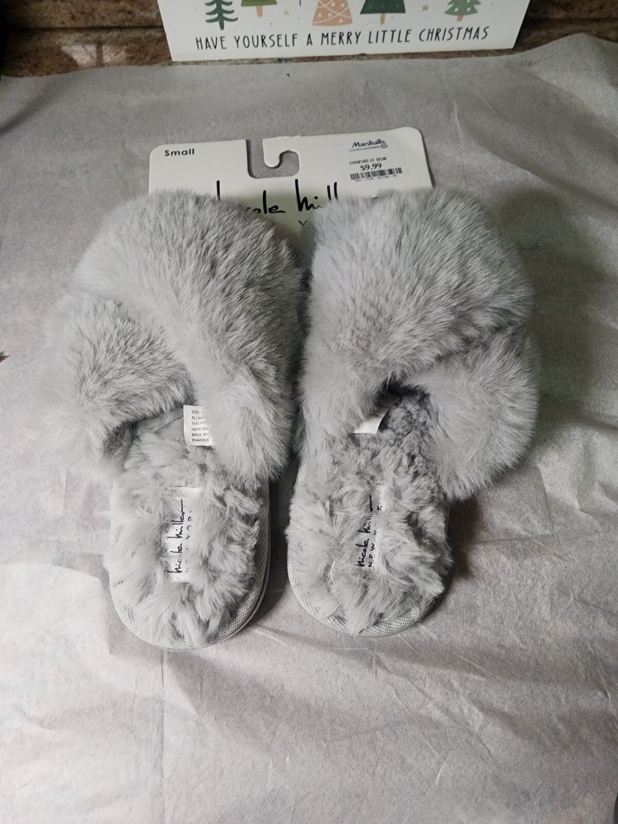 Faux Fur Fuzzy Slippers,Nicole Miller Gray Faux Fur Sherpa