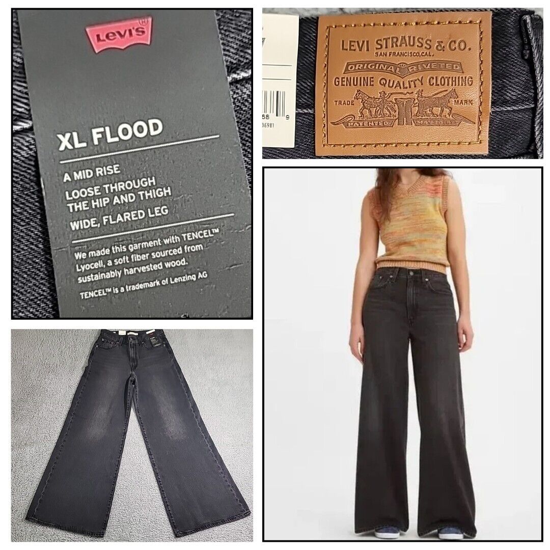 New! Levi's XL Flood Jeans Women's Wide Flare in Aged Dark New! Levi's XL Flood Jeans Women's Wide Flare in Aged Dark