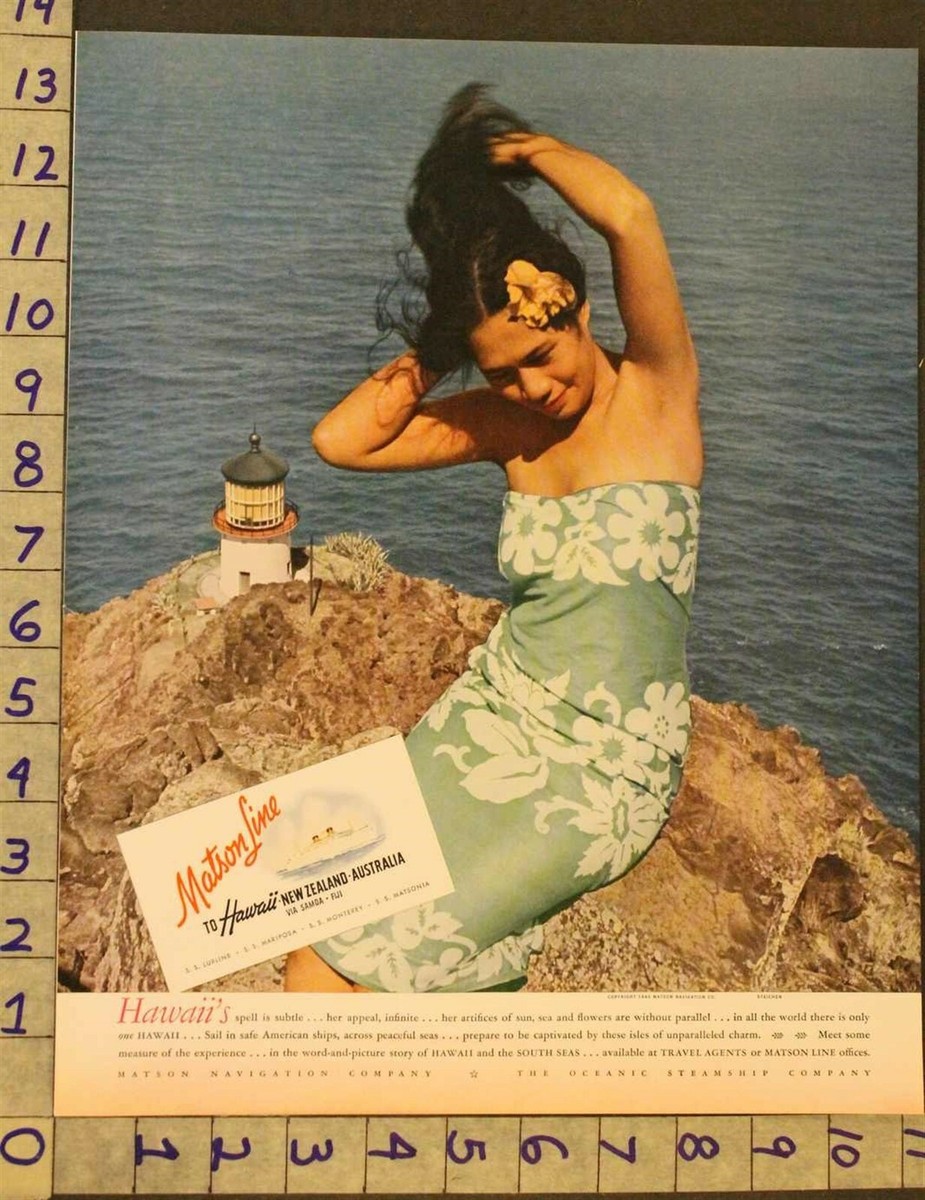 1940 STATE HAWAII TRAVEL SEXY HULA DANCER SPORT SWIM NAUTICAL