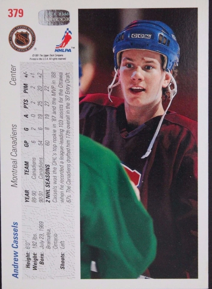 Andrew Casels Canadiens Autographed 1991/92 Upper Deck #379 Hockey Card JSA 16H - Image 2 of 2