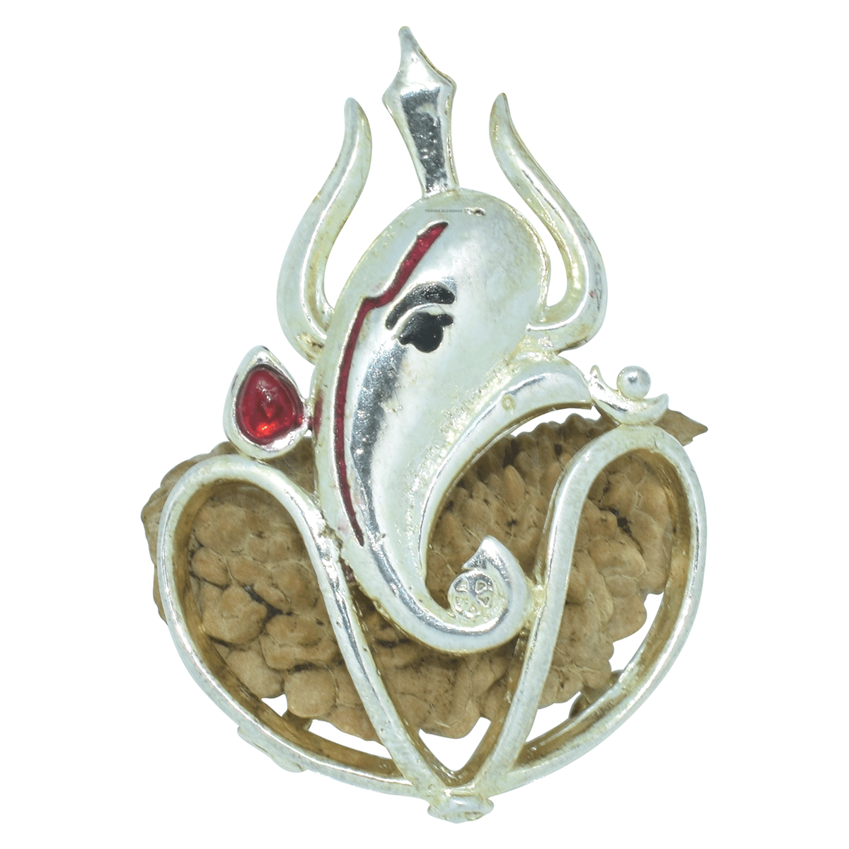 Mukhi Rudraksha Trishul Ganesha Pendant (Silver Metal)